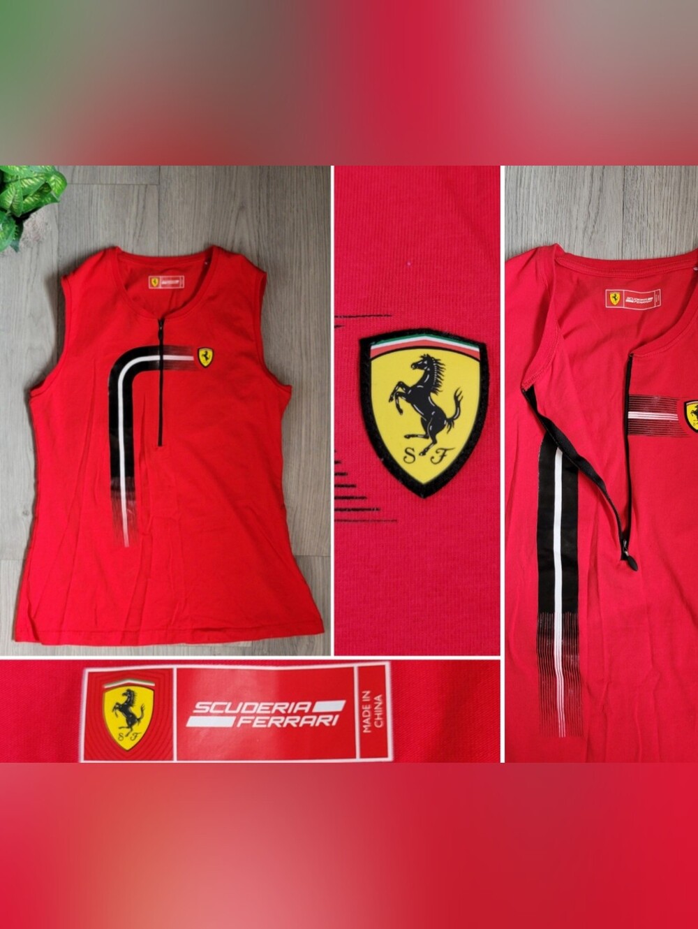 Scuderia Ferrari Official Project Red Sleeveless Zipper Front Tank Top, Small